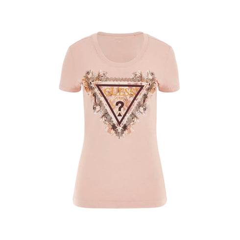 T-shirt Donna slim, a girocollo, con stampa logo triangolo floreale
